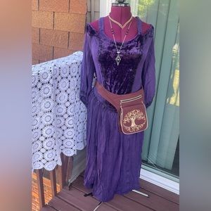 1x Purple maxi dress with cold shoulder detail and velvet panel bodice